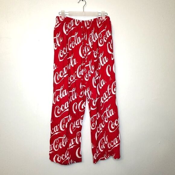 Coca Cola 100% Cotton Wide Leg Red White Pajama Bottoms Size Medium - Picture 1 of 5
